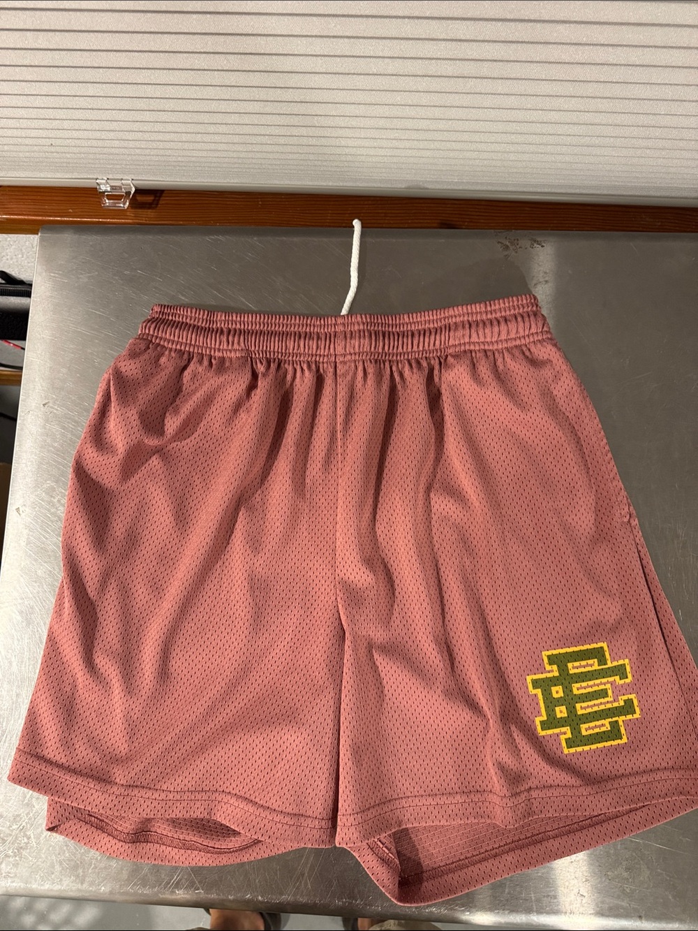 Eric Emanuel Pink Mesh Athletic Shorts with Navy Label